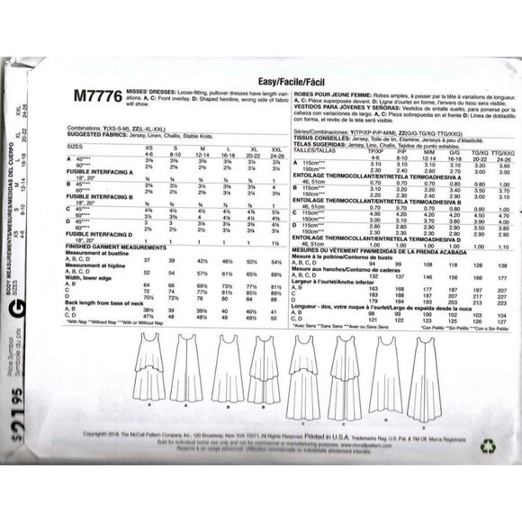 McCalls M7776 Misses L to XXL Palmer Pletsch Pullover Dress Uncut Sewing Pattern - Picture 2 of 2